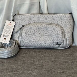 Lug Flyer matte luxe convertible wristlet clutch belt bag NWT metallic silver